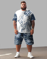 Men's Plus Size Camo Lion Head T-Shirt Shorts Suit